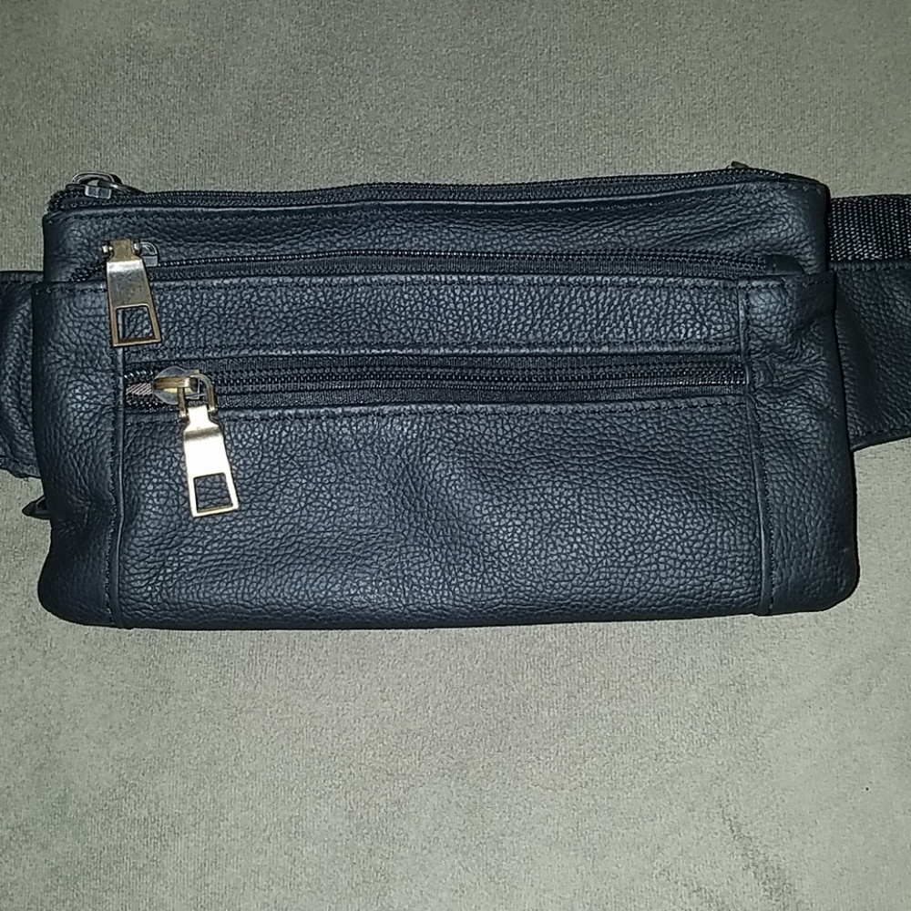 Black leather fanny pack